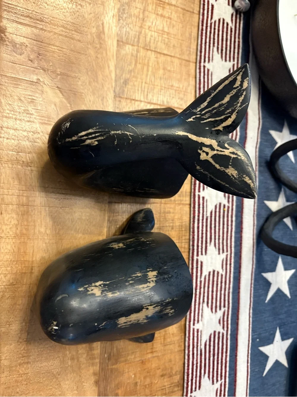 Wooden Whale bookends Sculpture in Distressed Navy